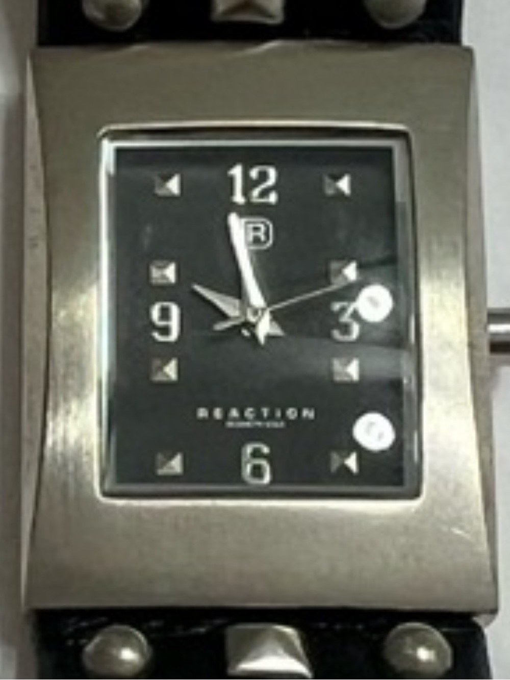 Kenneth Cole Black Leather Studded Watch with Silver Case